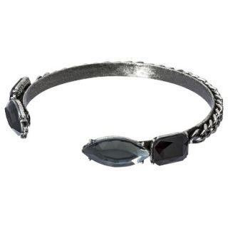 Fashion Bangle Bracelet with Faceted Stones and Chain   Silver