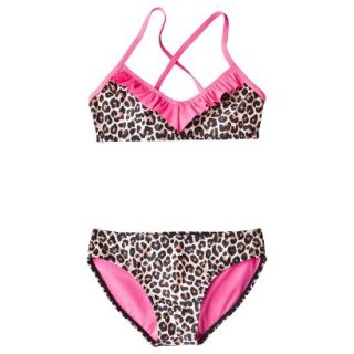 Girls 2 Piece Leopard Spot Bikini Swimsuit Set   Pink/Brown M
