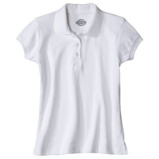 Dickies Girls School Uniform Short Sleeve Interlock Polo   White 14/16