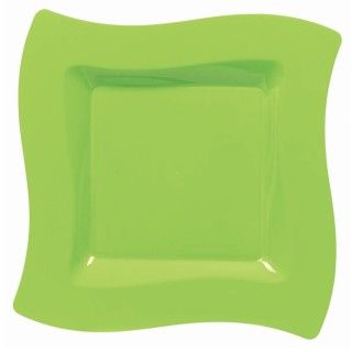 Lime Green Wavy Square Plastic Dinner Plates