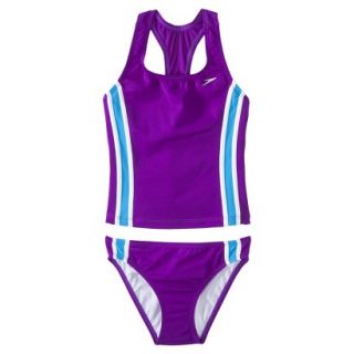 Speedo Girls 2 Piece Racer Back Tankini Swimsuit Set   Purple 10