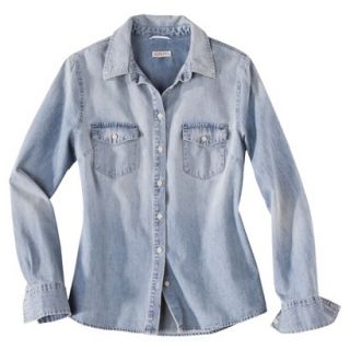 Merona Womens Favorite Button Down Shirt   Medium Wash   XS