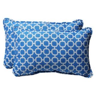 Outdoor 2 Piece Rectangular Toss Pillow Set   Blue/White Geometric 18