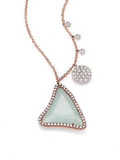 Meira T Agate, Diamond, 14K Rose & White Gold Triangle Necklace   Rose Gold Aqua