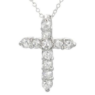 Sterling Silver Round cut Cubic Zirconia Cross Necklace   Silver