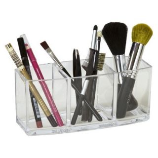 3 Clear Compartment Brush and Pencil Holder