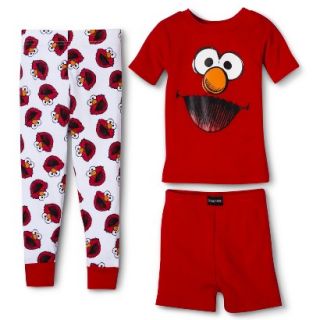 Sesame Street Elmo Toddler Boys 3 Piece Short Sleeve Pajama Set   Red 3T