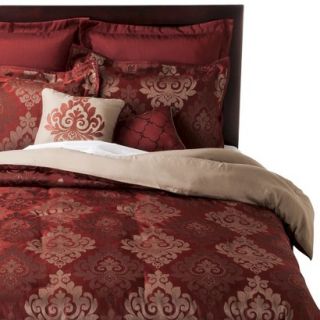 Jacquard 8 Piece Comforter Set   Red/Gold (Queen)