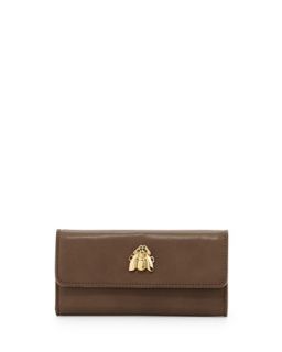 Flap Top Faux Leather Scarab Wallet, Taupe
