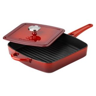 Calphalon Kitchen Essentials 11 Enamel Cast Iron Grill Pan and Press   Red