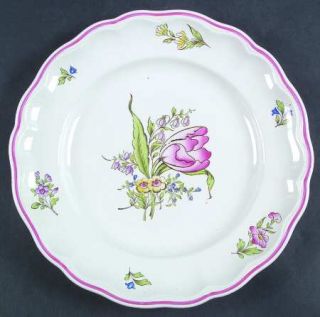 Spode Luneville Dinner Plate, Fine China Dinnerware   Flowers, Scalloped, Pink T