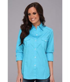 Roper 9035 Solid Poplin   Turquoise Womens Long Sleeve Button Up (Blue)