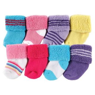 Luvable Friends Newborn Girls 8 Pack Solid and Stripe Cuff Socks   Pink 0 3 M