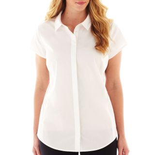 Worthington Short Sleeve Shirt   Plus, White