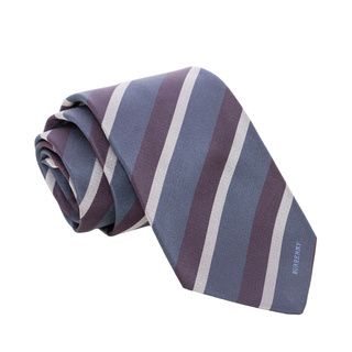 Burberry Navy And Grey Striped Woven Silk Tie