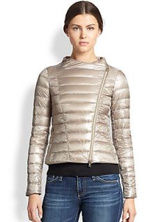 Herno Quilted Asymmetrical Moto Jacket   Taupe