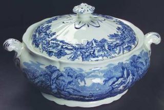 Booths British Scenery Blue (Scalloped) Round Covered Vegetable, Fine China Dinn
