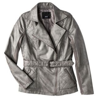 Mossimo Womens Faux Leather Belted Jacket  Metallic Grey S