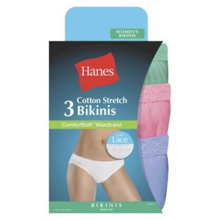 Hanes Womens Premium 3 Pack Cotton Stretch Lace Bikini ET42LC   Assorted