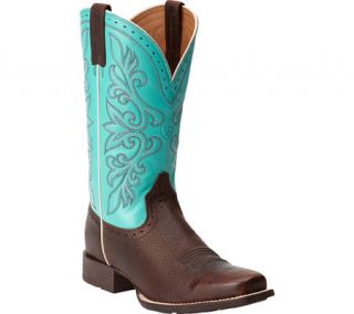 Womens Ariat Rundown   Brown Oiled Rowdy/Solid Turquoise Leather Boots