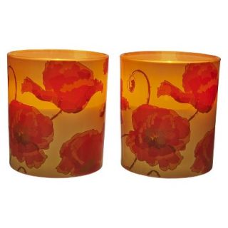 2pk Tangerine Whimsical Flowers Flameless Candle Jar Set   TruFlame