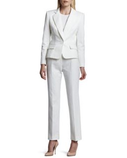 Womens Long Sleeve Notch Collar Pantsuit, Blanc (White)   Albert Nipon