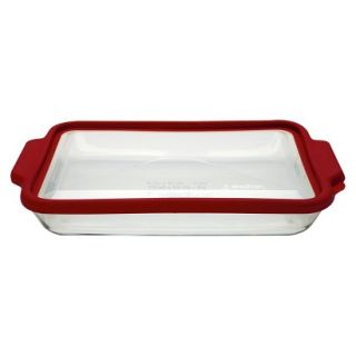 Anchor Hocking 3 Quart Glass Oblong with Lid   Clear/Red
