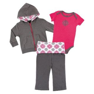 Yoga Sprout Newborn Girls Bodysuit and Pant Set   Grey/Pink 9 12 M