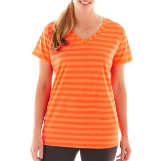 Xersion Short Sleeve Melange Tee   Plus, Ultmte Orng Stripe, Womens