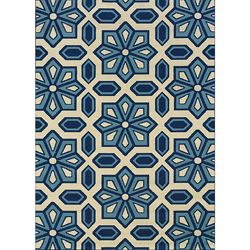 Ivory/ Blue Outdoor Area Rug (53 X 76)