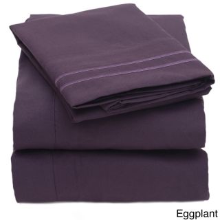 Bed Bath N More Embroidered 4 piece Bed Sheet Set Purple Size Twin