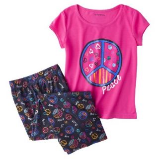 Xhilaration Girls 2 Piece Short Sleeve Peace Sign Pajama Set   Pink XS