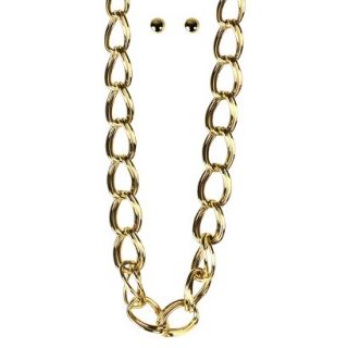 Large Loops Chain Necklace and Stud Earrings Set   Gold