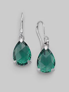 Judith Ripka Green Quartz & Sterling Silver Pear Stone Earrings   Silver
