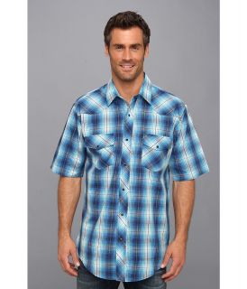 Roper 9106 Bright Turquoise Plaid Mens Short Sleeve Button Up (Blue)
