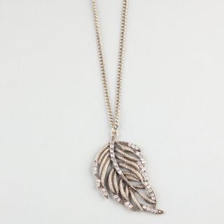 Rhinestone Feather Necklace Gold One Size For Women 240280621