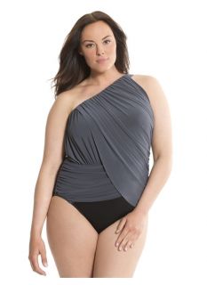 Lane Bryant Plus Size Draped one shoulder maillot by Miraclesuit     Womens