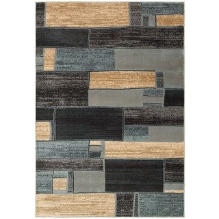 Machine made Geometric Contemporary Blue/ Ivory Area Rug (79 X 99)