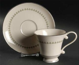 Pickard Greenbrier Footed Cup & Saucer Set, Fine China Dinnerware   Ring Of Smal