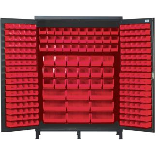 Quantum Storage Cabinet With 227 Bins   60 Inch x 24 Inch x 84 Inch Size, Red