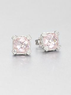 Judith Ripka Crystal & Sterling Silver Stud Earrings/Pink   Pink Crystal