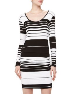 Striped Long Sleeve Dress, Black/White