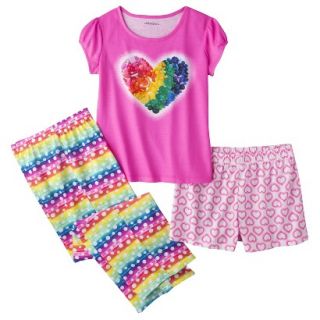 Xhilaration Girls 3 Piece Short Sleeve Pajama Set   Pink Azalea L