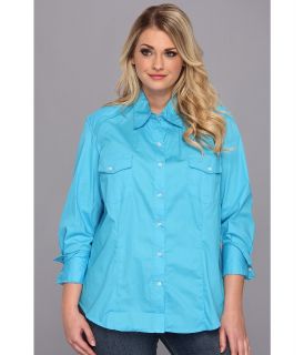 Roper Plus Size 9035 Solid Poplin   Turquoise Womens Long Sleeve Button Up (Blue)