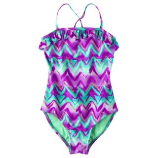Girls 1 Piece Zig Zag Swimsuit   Purple XS