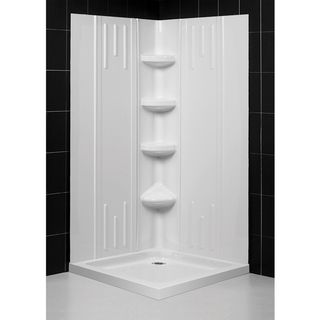 Slimline Acrylic Double threshold Shower Base And Qwall 2 Shower Backwalls Kit