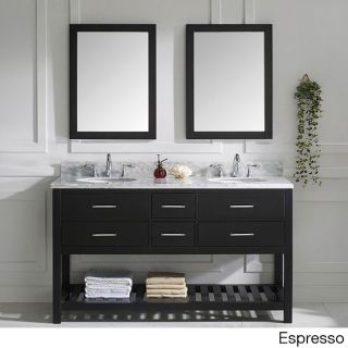 Virtu Usa Caroline Estate Round Double Sink Bathroom Vanity With Italian Carrara White Marble Countertop And Two 24 Inch Mirror