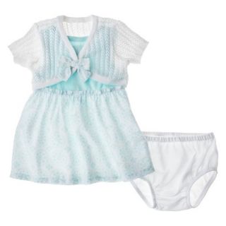 Cherokee Newborn Girls 3 Piece Dress Set   White/Blue 0 3 M