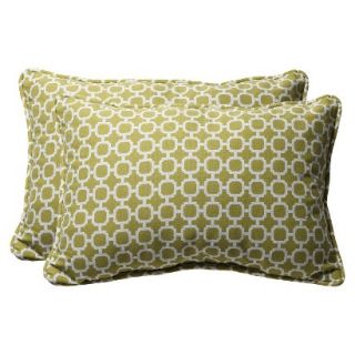 Outdoor 2 Piece Rectangular Toss Pillow Set   Green/White Geometric 24
