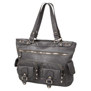 Melie Satchel Handbag with Silver Studs   Gray